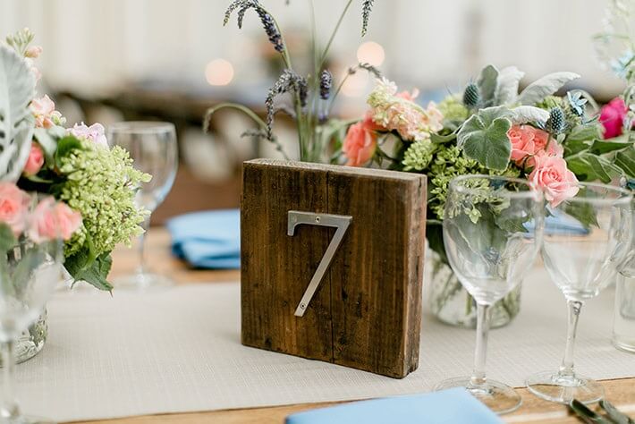 wooden sqaure table number with silver number