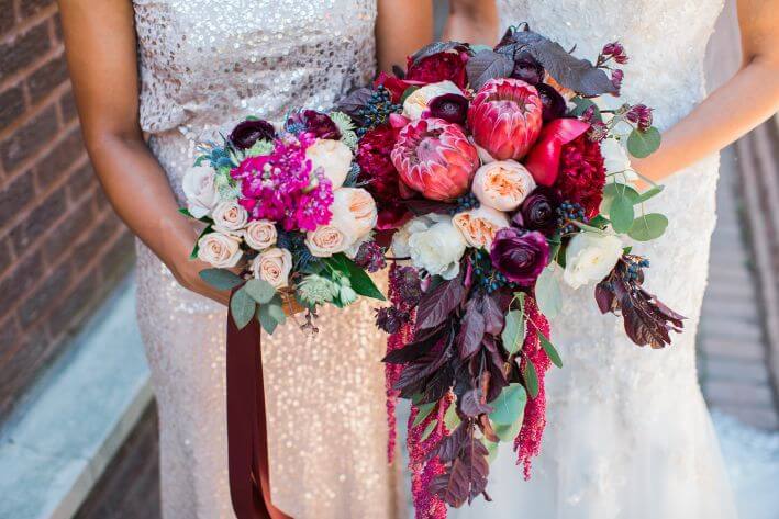 moody textured pink purple wedding bouquet