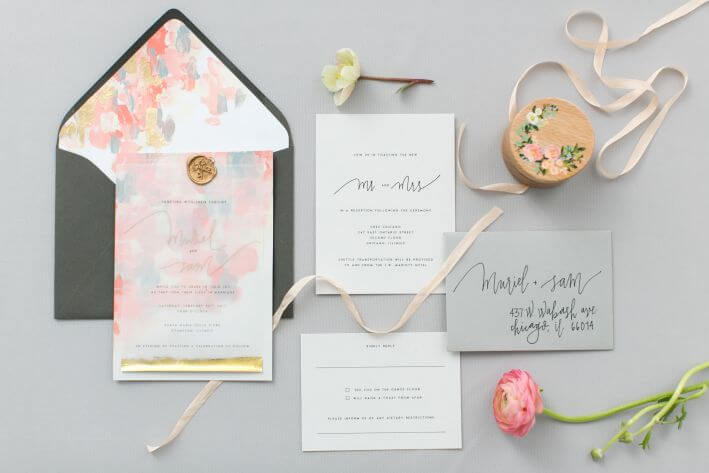 grey pink gold wedding stationery trends