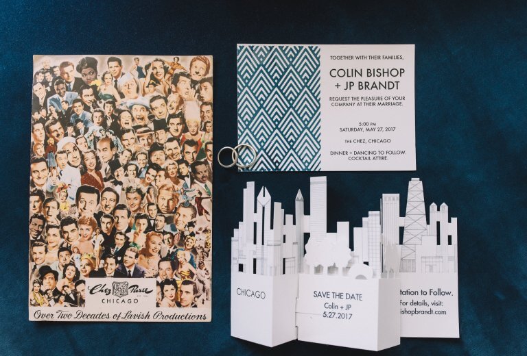 blue and white wedding stationery