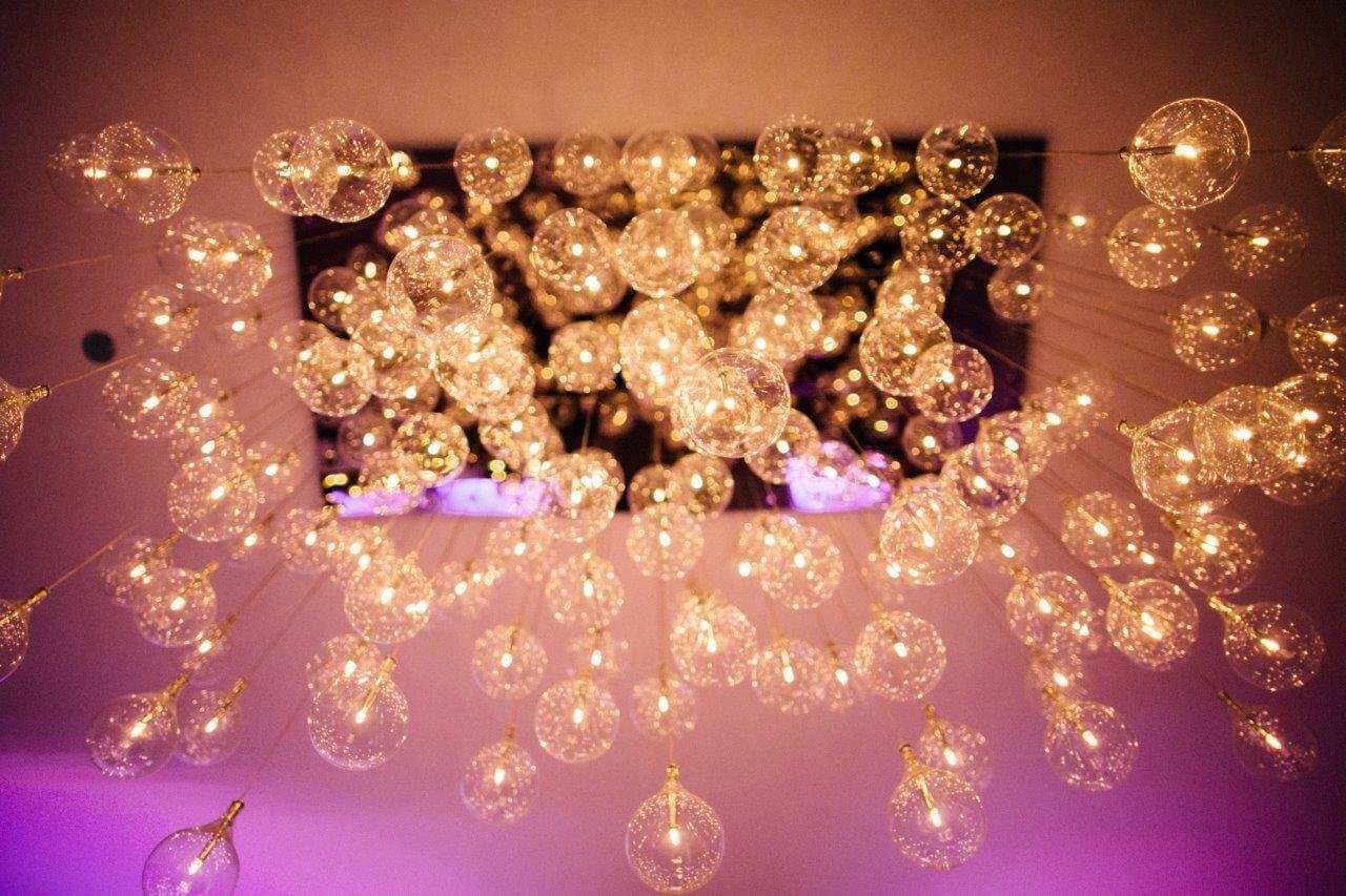 purple and gold chandelier lighting