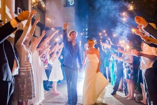 sparkler send off outside of chez wedding venue