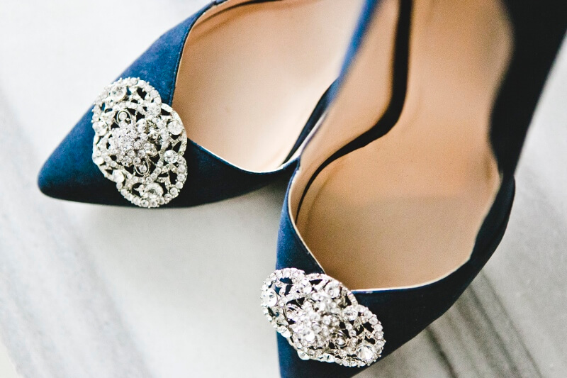 blue wedding shoes with jewell