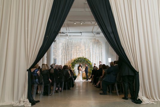 black and white draping wedding ceremony